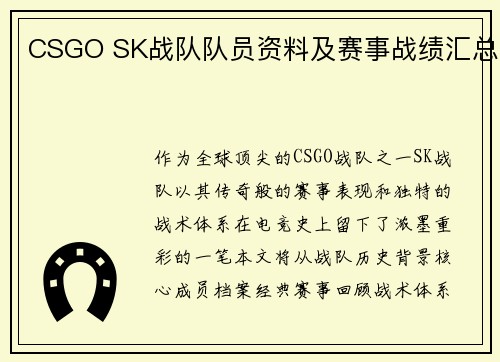CSGO SK战队队员资料及赛事战绩汇总